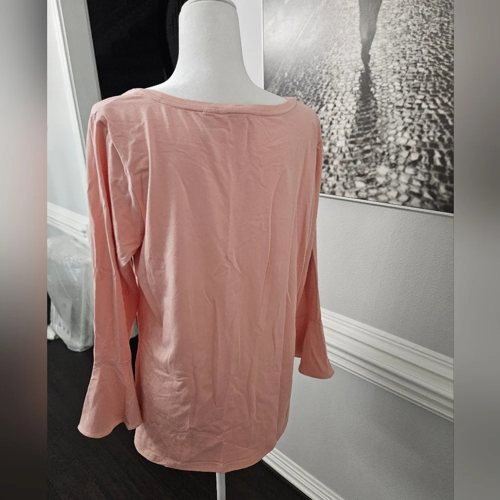 Isaac Mizrahi Shirt Womens pink Top Long Sleeve Round Neck large